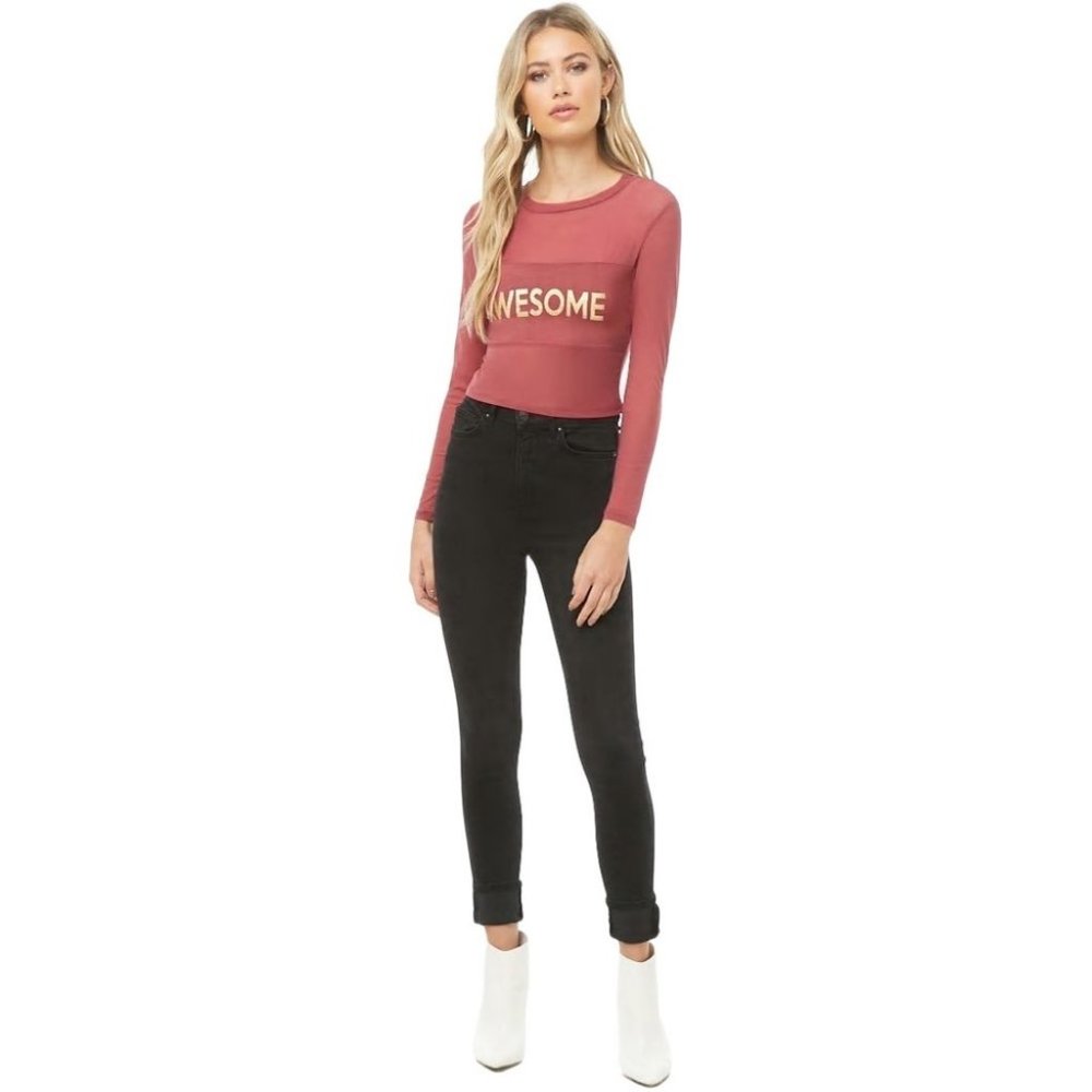 Forever 21 Iris Awesome Mesh Crop Top Mauve - Picture 7 of 12